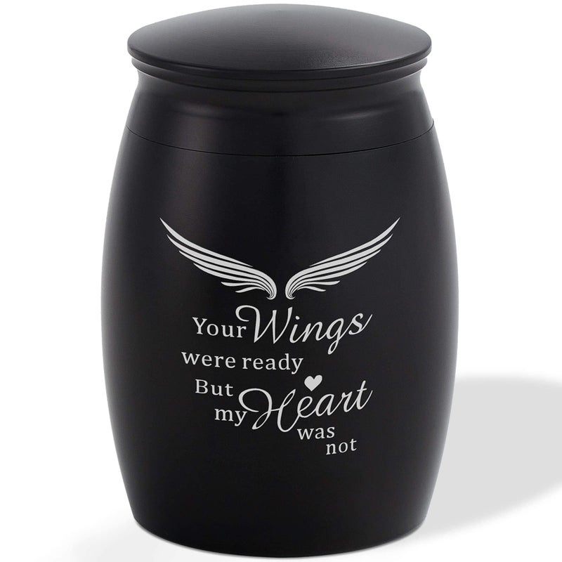 LINES ARTE 267 Inches Small Keepsake Urns for Human Ashes Adult Male or Female Mini Cremation Black Angel Decorative Tiny Urns for Memorial Funeral Human Ashes Adult