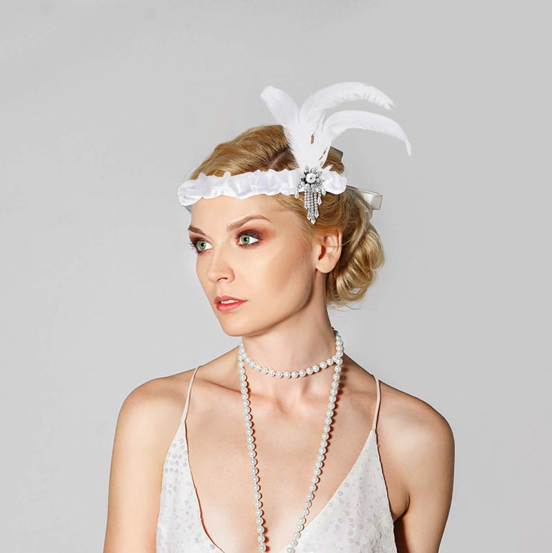 WATINC 8pcs 1920s Flapper Headband,Black and White Sequin Headband with Feather Jewel Detail, Great Gatsby 1920s Hair Accessory, Roaring 20s Gatsby Costume, Vintage Headpiece for Gatsby Theme Party - Image 5