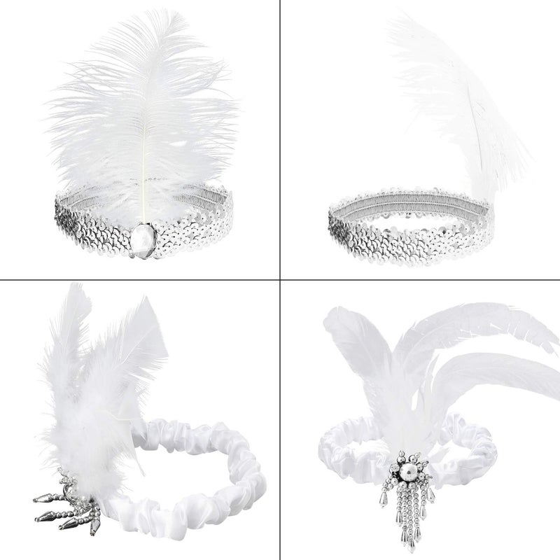 WATINC 8pcs 1920s Flapper Headband,Black and White Sequin Headband with Feather Jewel Detail, Great Gatsby 1920s Hair Accessory, Roaring 20s Gatsby Costume, Vintage Headpiece for Gatsby Theme Party - Image 3