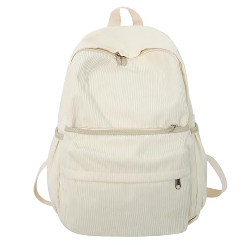 Lamprod Aesthetic Backpack Cute Backpack Corduroy Backpack School Supplies Laptop Bag for Teens Girls Women Students Solid Color(White) - Image 1