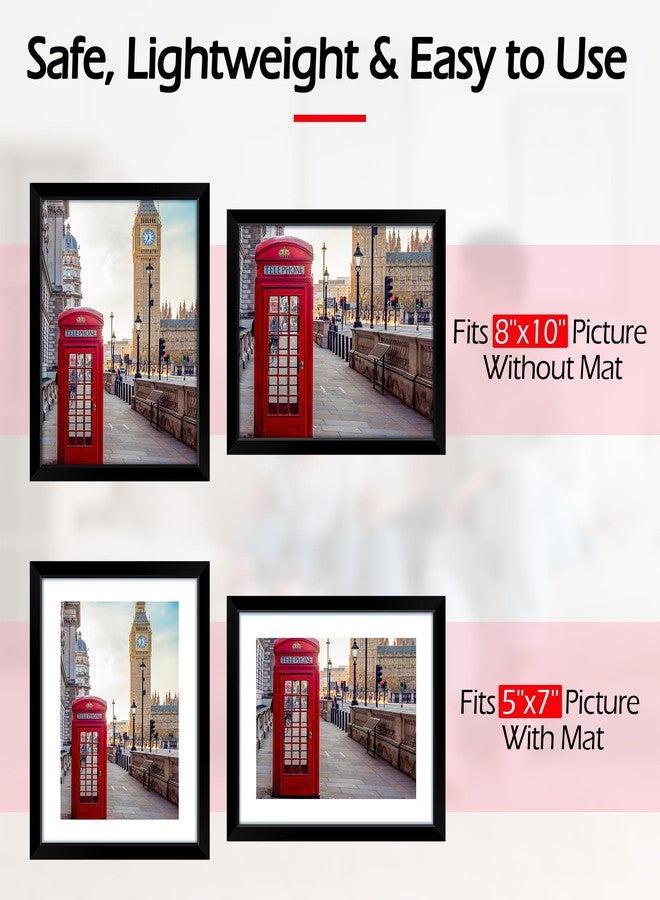 HOMERHYME إطار صور هومرهايم 8x10، مجموعة من 8 إطارات صور سوداء للعرض على الطاولة أو الحائط، يناسب صورًا مقاس 5x7 مع إطار داخلي أو 8x10 بدون إطار داخلي، إطار صور مجمع مع زجاج شبكي عالي الجودة لتزيين المنزل - Image 2