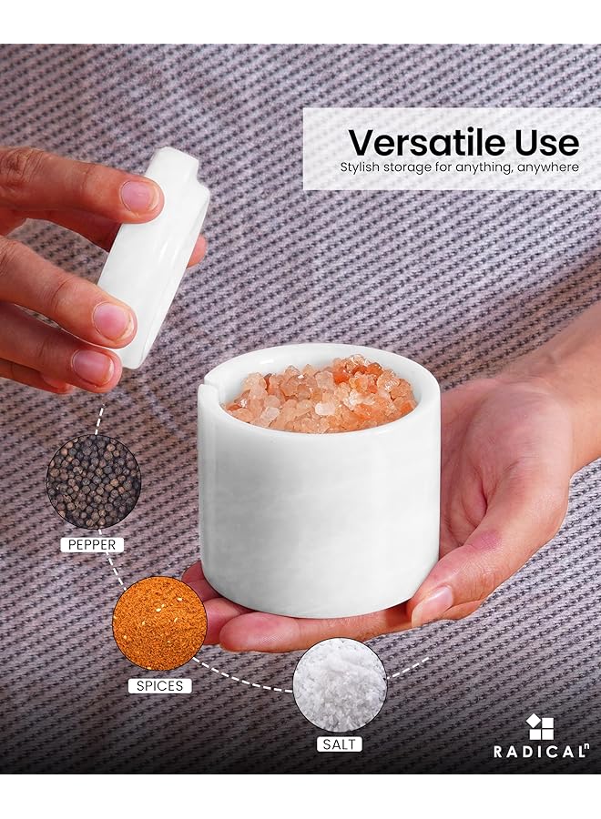 RADICALn Marble Salt Cellar With Lid & Tray Oceanic And White Handmade Set Of 2 Salt Box Seasoning Containers  Kitchen Table Decor Spice Jar, Sugar Container   Storage Box For Salt - Image 2