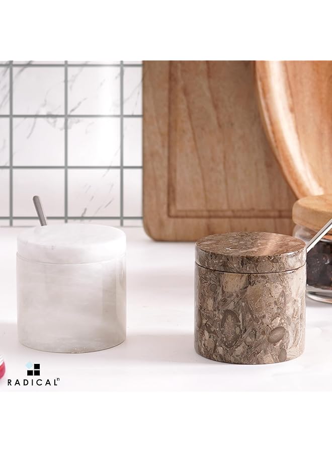 RADICALn Marble Salt Cellar With Lid & Tray Oceanic And White Handmade Set Of 2 Salt Box Seasoning Containers  Kitchen Table Decor Spice Jar, Sugar Container   Storage Box For Salt - Image 3