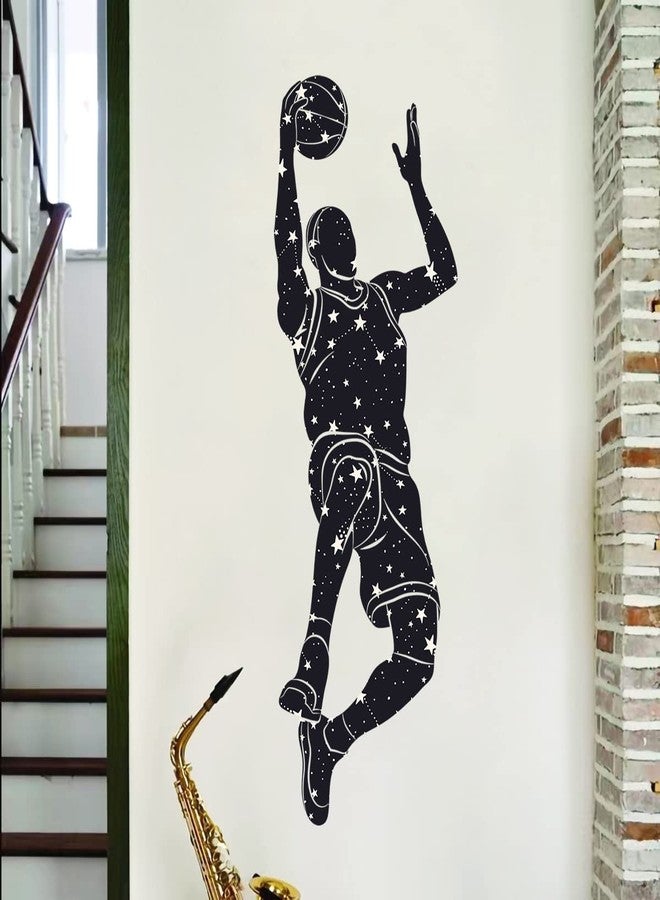 WOYINIS Creative Stars Basketball Player Silhouette Wall Decal Sport Theme Wall Stickers Peel and Stick Basketball Wall Art Mural Sticker for Kids Room Playroom Nursery, Astronomical Background - Image 5