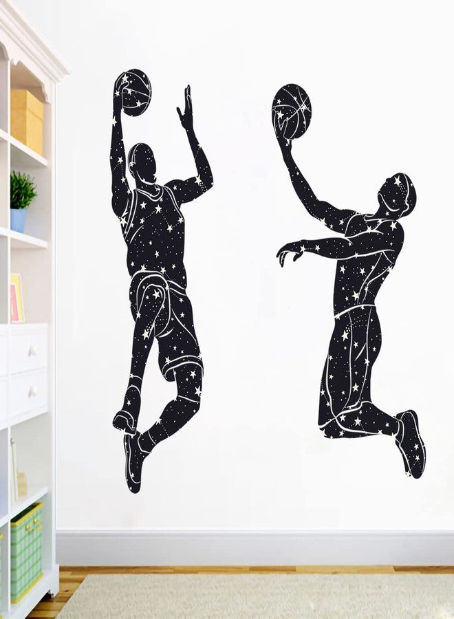 WOYINIS Creative Stars Basketball Player Silhouette Wall Decal Sport Theme Wall Stickers Peel and Stick Basketball Wall Art Mural Sticker for Kids Room Playroom Nursery, Astronomical Background - Image 1