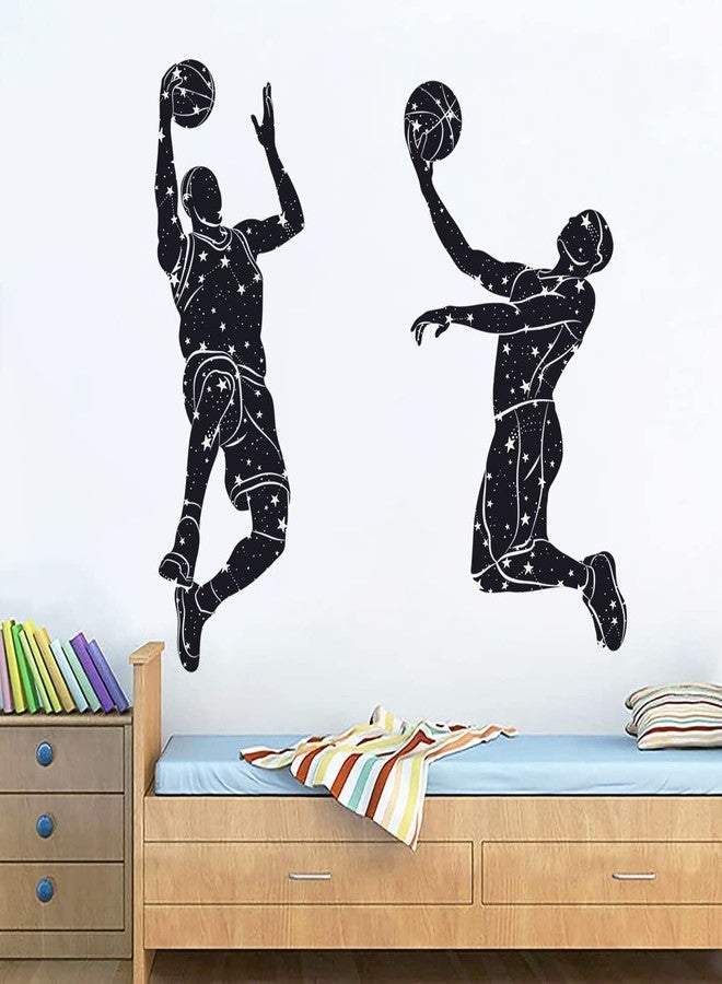 WOYINIS Creative Stars Basketball Player Silhouette Wall Decal Sport Theme Wall Stickers Peel and Stick Basketball Wall Art Mural Sticker for Kids Room Playroom Nursery, Astronomical Background - Image 2