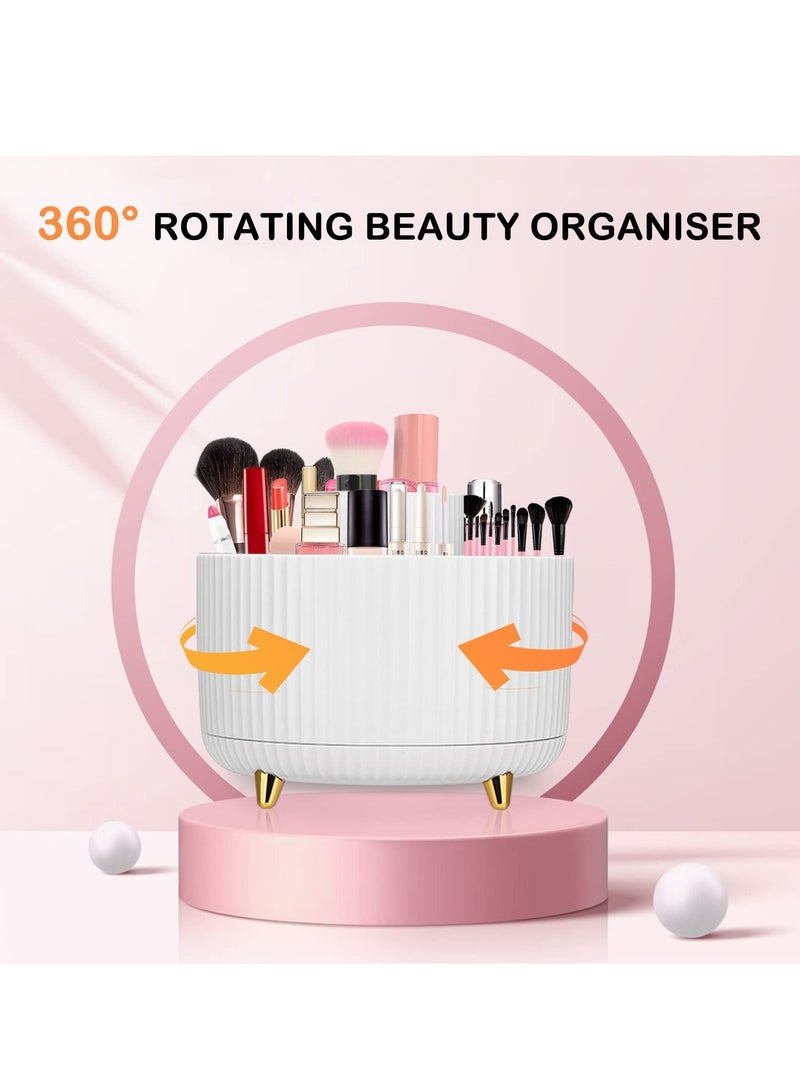 SYOSI SYOSI Makeup Brush Holder, 360° Rotating Makeup Organiser, Cosmetic Shelf, Eyeshadow Brush, Lipstick Case, Cosmetic Organisers with 5 Compartments for Dressing Table, Bedroom, Bathroom (White)  - Image 4