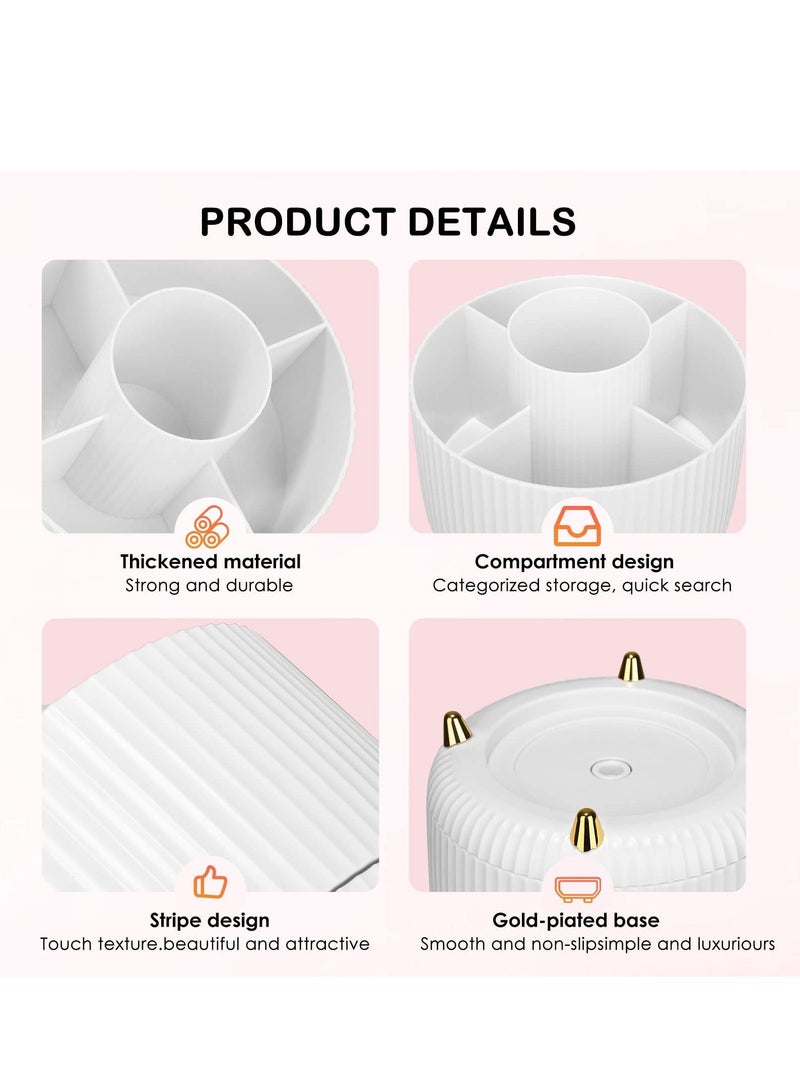 SYOSI SYOSI Makeup Brush Holder, 360° Rotating Makeup Organiser, Cosmetic Shelf, Eyeshadow Brush, Lipstick Case, Cosmetic Organisers with 5 Compartments for Dressing Table, Bedroom, Bathroom (White)  - Image 5
