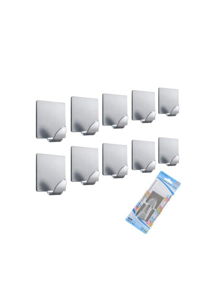 PROMASS Self Adhesive Waterproof Stainless Steel Door Hooks, Heavy Duty Wall Mount Rack Hangers No Drill No Screw For Hanging In Bathroom, Kitchen (5Pack-10Pcs)  - Image 2
