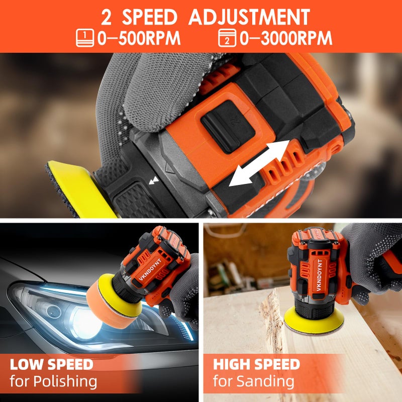 Vkndoynt مPolisher بدون فرشاة لاسلكي، 2 سرعة متغيرة مصغرة (0-500/0-3000 دورة في الدقيقة)، بطاريتان 3.0Ah، وسادات دعم 1/2/3 بوصة، 52 ملحق، صنفرة صغيرة لتفاصيل السيارة/التلميع/الصنفرة/التشميع - Image 3