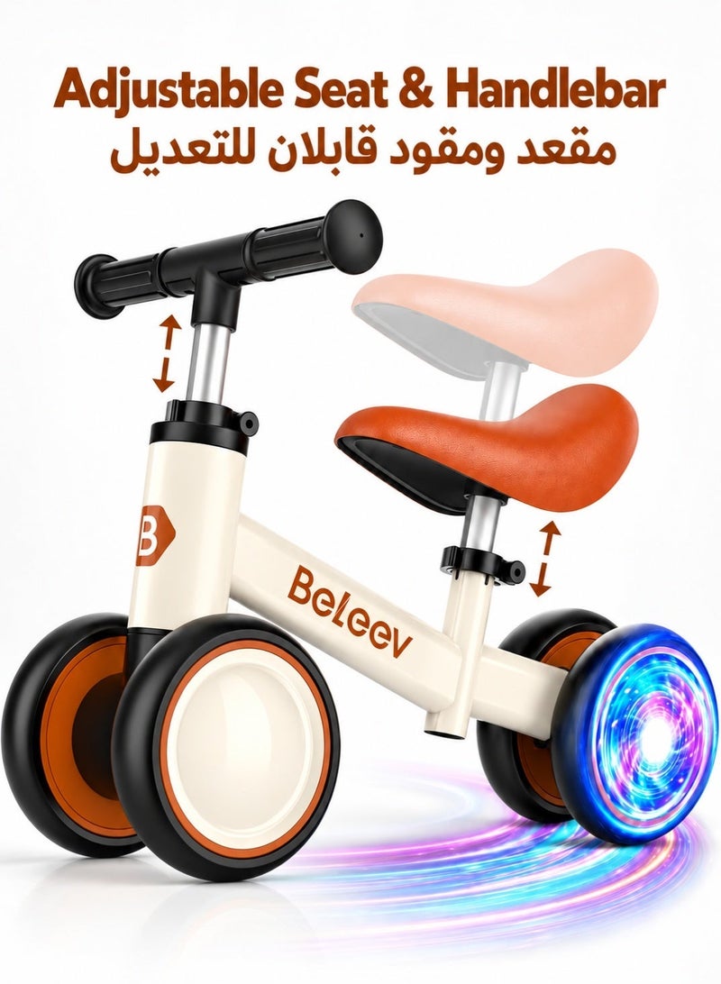 BELEEV Baby Balance Bike for Toddlers 1-3 Years, 4 Wheels No Pedal Ride On Toy with EVA Wheels, Adjustable Seat & Handlebar, First Bike for Boys & Girls, Brown - Image 2