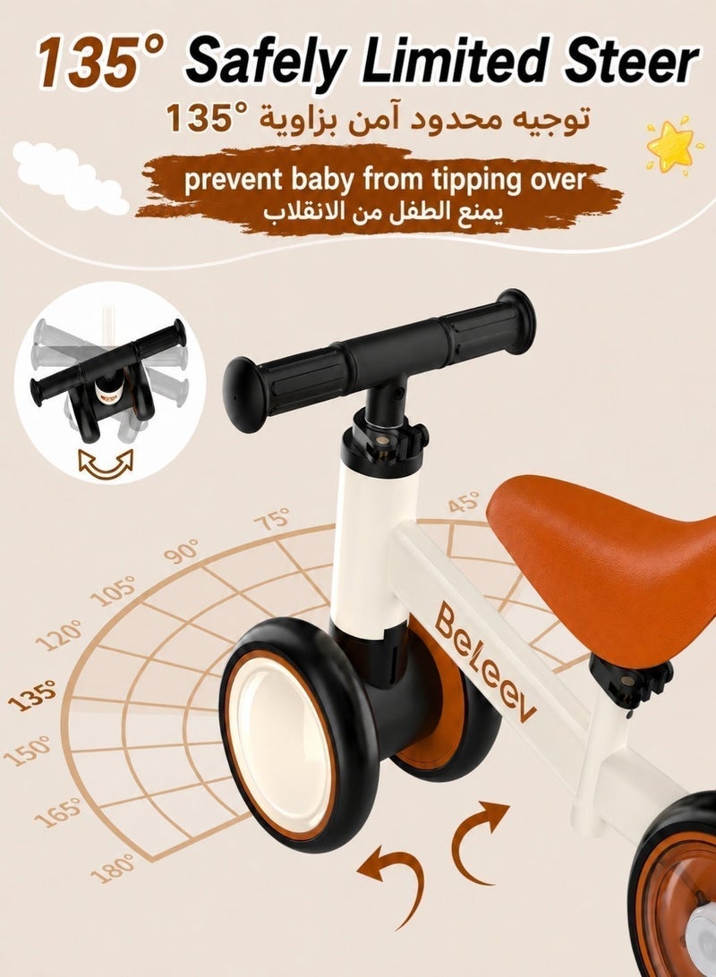 BELEEV Baby Balance Bike for Toddlers 1-3 Years, 4 Wheels No Pedal Ride On Toy with EVA Wheels, Adjustable Seat & Handlebar, First Bike for Boys & Girls, Brown - Image 4