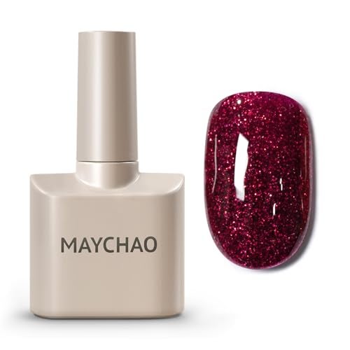 MAYCHAO 15ML Burgundy Glitter Gel Nail Polish 1Pc Burgundy Red Shimmer Gel Polish Soak Off UV LED Nail Polish Nail Art Starter Manicure Salon DIY at Home, 0.5 OZ - Image 1