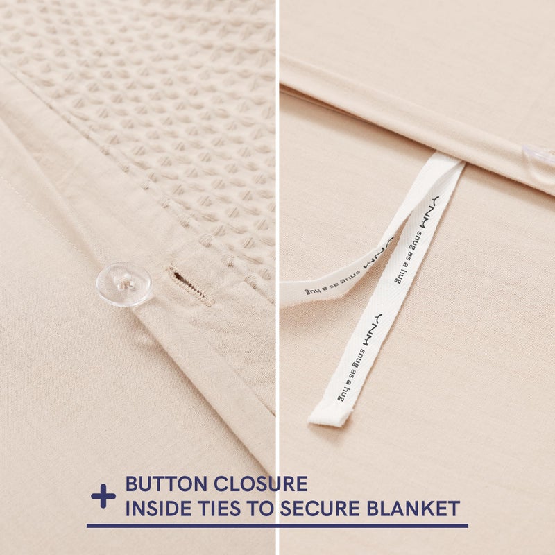 YnM Cotton Waffle Weave Duvet Cover for Weighted Blankets with 16 Strings (Oatmeal,48''x72'') - Image 3
