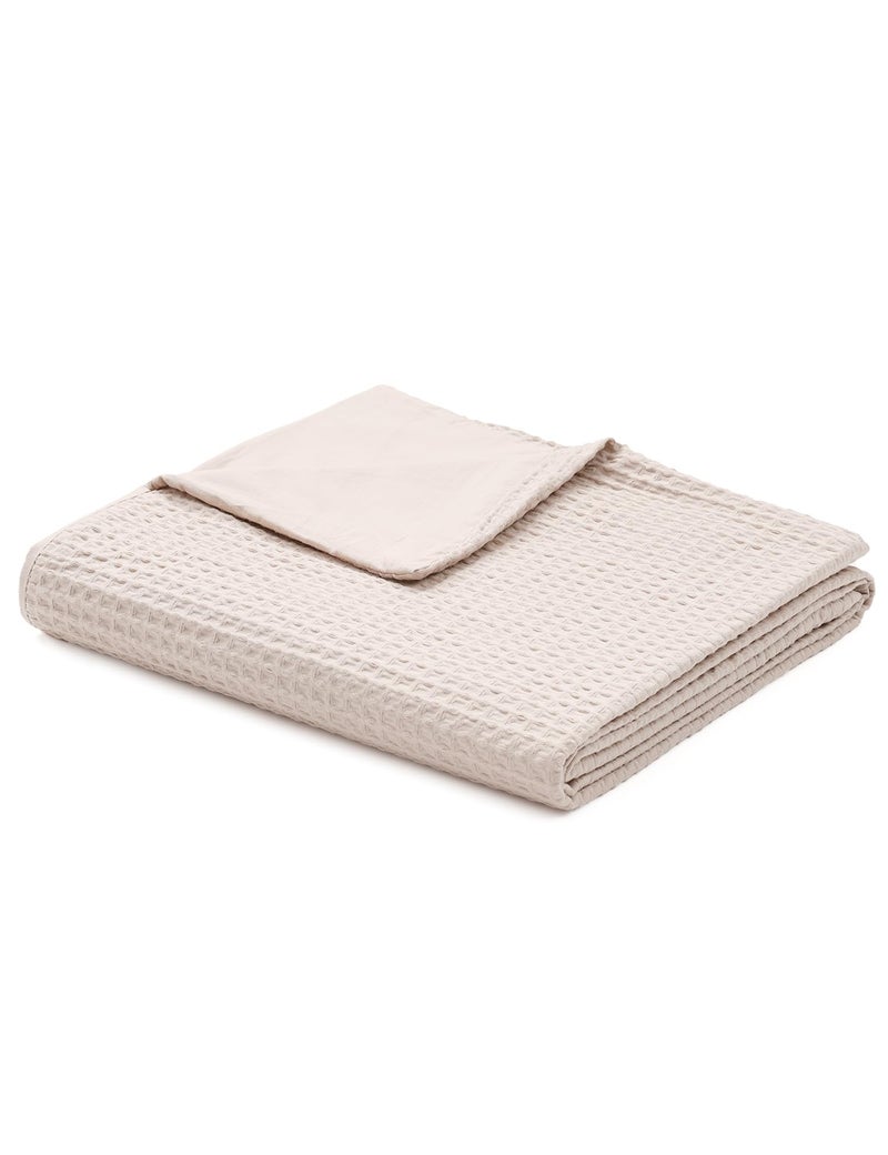 YnM Cotton Waffle Weave Duvet Cover for Weighted Blankets with 16 Strings (Oatmeal,48''x72'') - Image 1