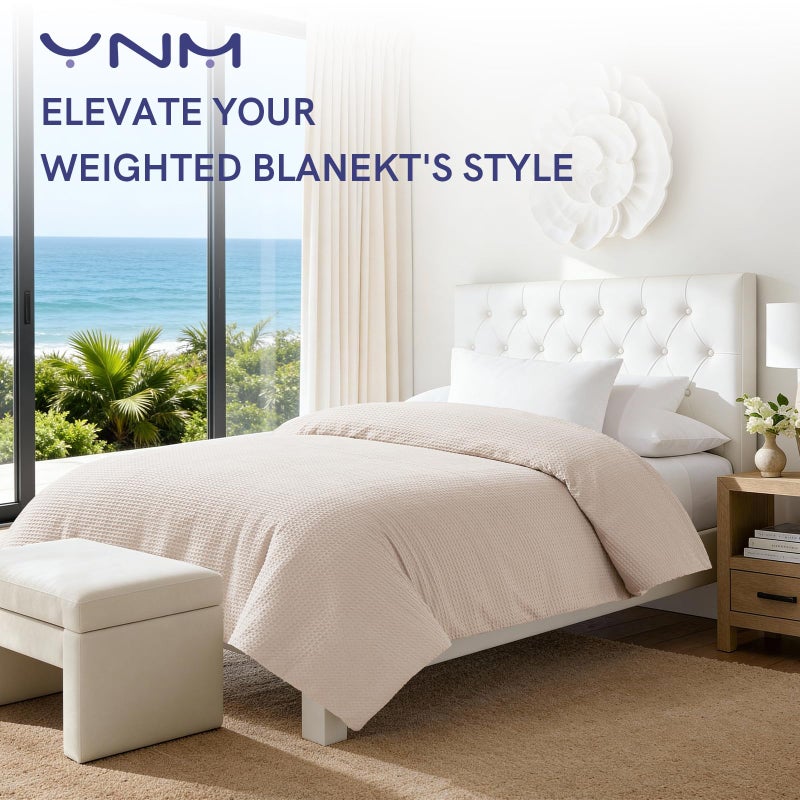 YnM Cotton Waffle Weave Duvet Cover for Weighted Blankets with 16 Strings (Oatmeal,48''x72'') - Image 4