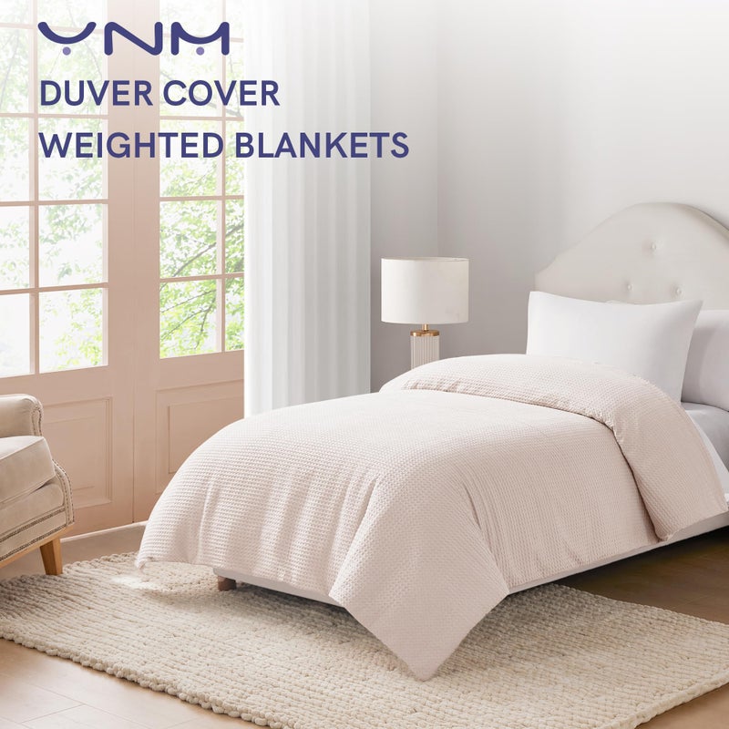 YnM Cotton Waffle Weave Duvet Cover for Weighted Blankets with 16 Strings (Oatmeal,48''x72'') - Image 2
