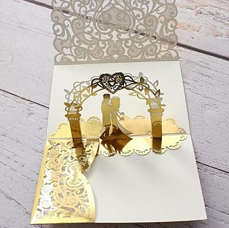 N.C 10 Pack Gold 3D Wedding Invitations Anniversary Pop Up Cards with Unique Bride and Groom Holding Hand Design for Bride and Groom in Wedding Party - Image 5