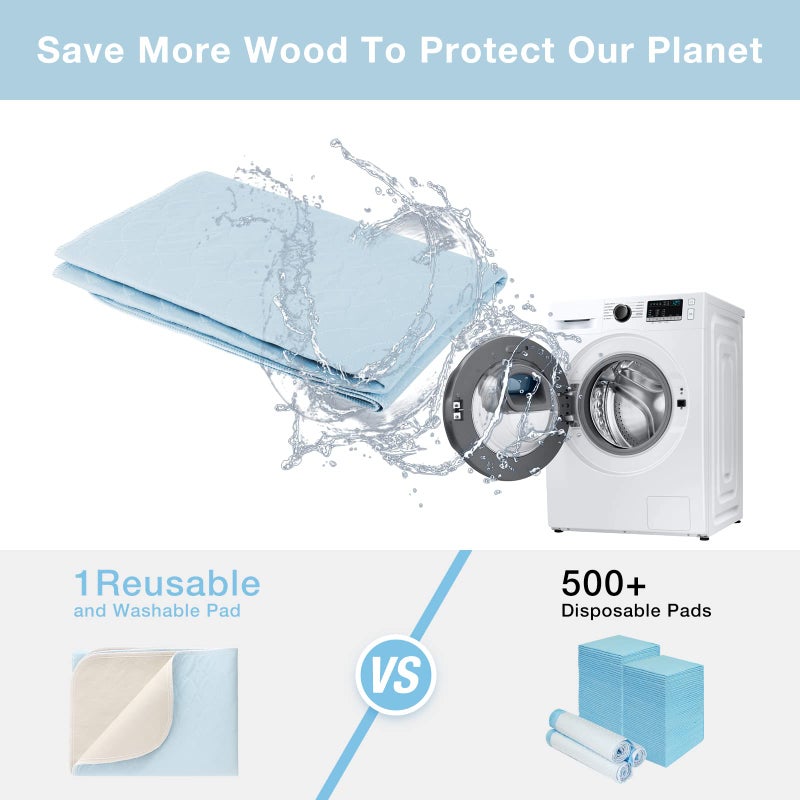SOLOSHINE 2 Packs Reusable Incontinence Bed Pad, 52" x 34" Washable Pee Pads, Waterproof Bed Pad & Pet Pad, Perfect for Kids, Adults, The Elderly and Pets - Image 5
