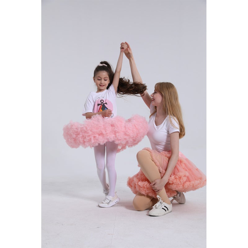 Style Solid Color Parent-Child Outfits, Children'S Skirts, Girls' Mesh Lace-Up Skirts, Performance Skirts, Girls' Style Children'S Models - Image 3