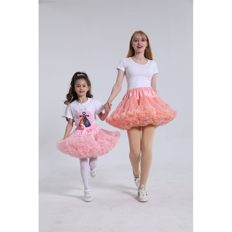 Style Solid Color Parent-Child Outfits, Children'S Skirts, Girls' Mesh Lace-Up Skirts, Performance Skirts, Girls' Style Children'S Models - Image 2