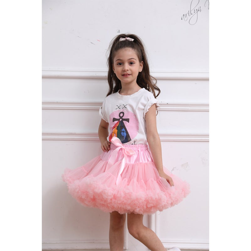 Style Solid Color Parent-Child Outfits, Children'S Skirts, Girls' Mesh Lace-Up Skirts, Performance Skirts, Girls' Style Children'S Models - Image 4