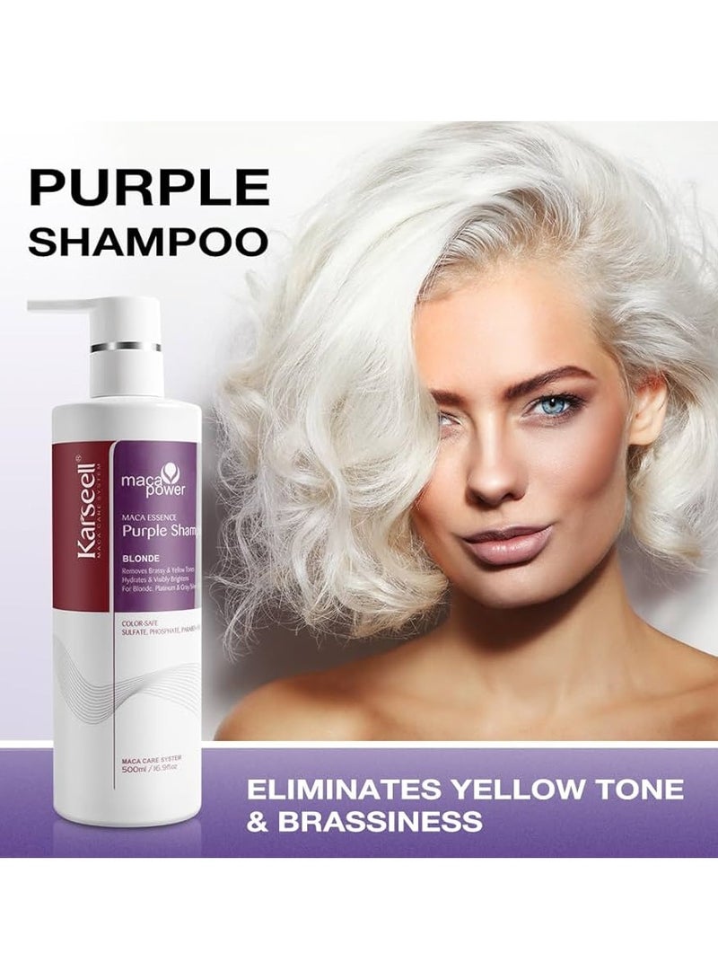 Karseell مجموعة ماسك الشعر والشامبو الأرجواني من كارسييل ماكا باور، يوازن الألوان النحاسية والصفراء للشعر المعالج بالألوان الأشقر والرمادي والفضي، 2 × 16.9 أونصة سائلة - Image 4