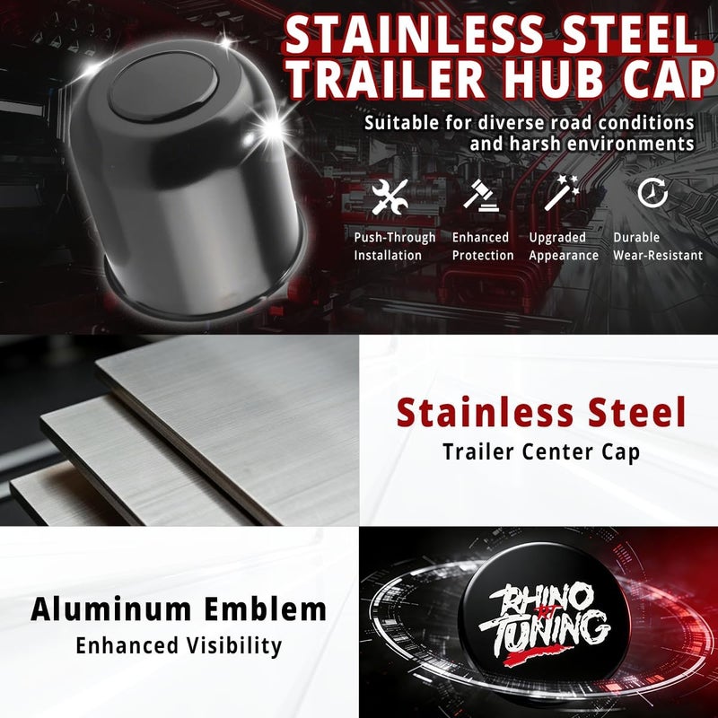 RTRHINOTUNING 4PCS 3.16" 80mm Stainless Steel Wheel Center Caps for Truck Trailer Rim Center Bore, 3.16" Hub, 3.84" Tall Matte Black Push Through Hub Caps - Image 3