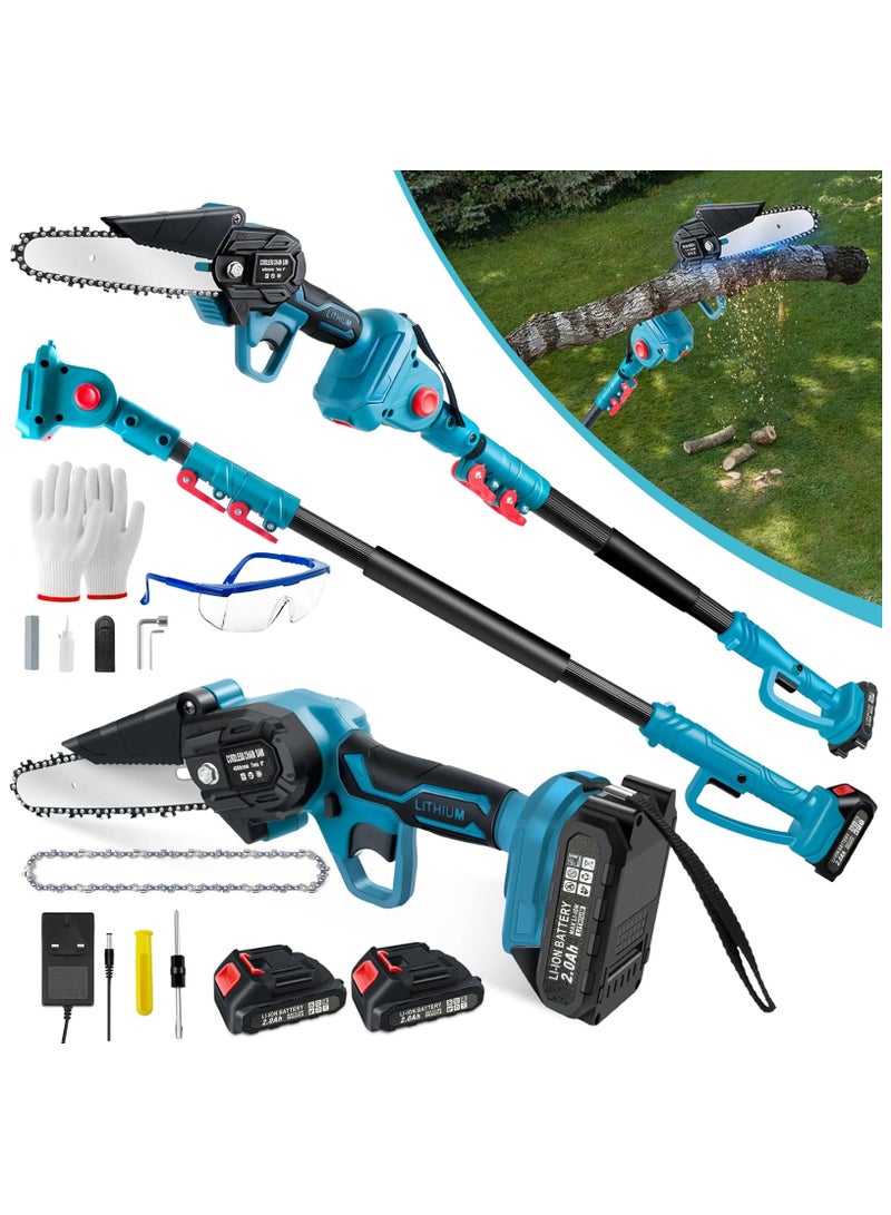 ZLH HITY 2-IN-1 Cordless Pole Saw & 6 Inch Mini Chainsaw, 2 Pack 2.0Ah Battery Powered Pole Saw, Telescoping Electric Pole Chainsaw, Angle Adjustable Electric Pole Saws for Tree Trimming, Wood Cutting - Image 1