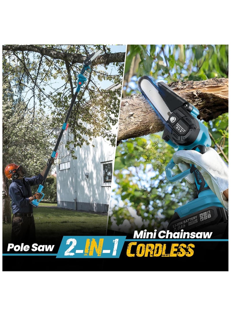 ZLH HITY 2-IN-1 Cordless Pole Saw & 6 Inch Mini Chainsaw, 2 Pack 2.0Ah Battery Powered Pole Saw, Telescoping Electric Pole Chainsaw, Angle Adjustable Electric Pole Saws for Tree Trimming, Wood Cutting - Image 2