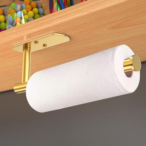 VAEHOLD Adhesive Paper Towel Holder Under Cabinet Wall Mount for Kitchen Paper Towel, Paper Towel Roll Holder Stick to Wall, Stainless Steel (Gold) - Image 4