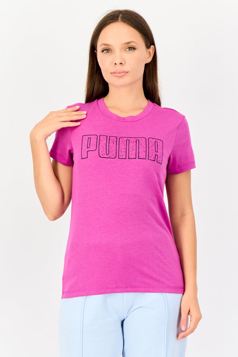 PUMA تي شيرت تدريب قصير الأكمام للنساء، وردي داكن - Image 1