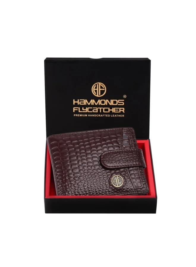 HAMMONDS FLYCATCHER Wallet for Men Leather Original, Mens Wallet, Leather Wallets for Men Stylish, Bi-Fold Wallets for Man, 5 Card Slots, Easy Access Card Slots, Coin Pocket, Mens Gift - Croc Redwood
