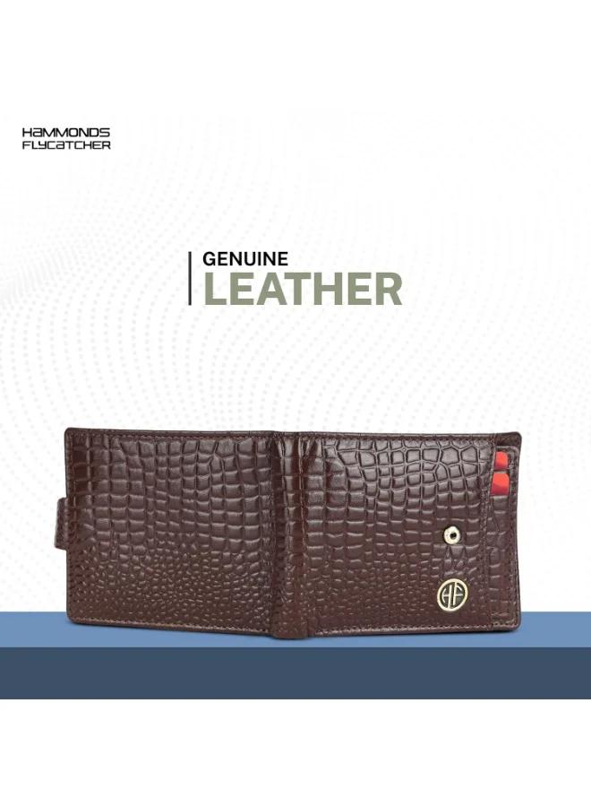 HAMMONDS FLYCATCHER Wallet for Men Leather Original, Mens Wallet, Leather Wallets for Men Stylish, Bi-Fold Wallets for Man, 5 Card Slots, Easy Access Card Slots, Coin Pocket, Mens Gift - Croc Redwood