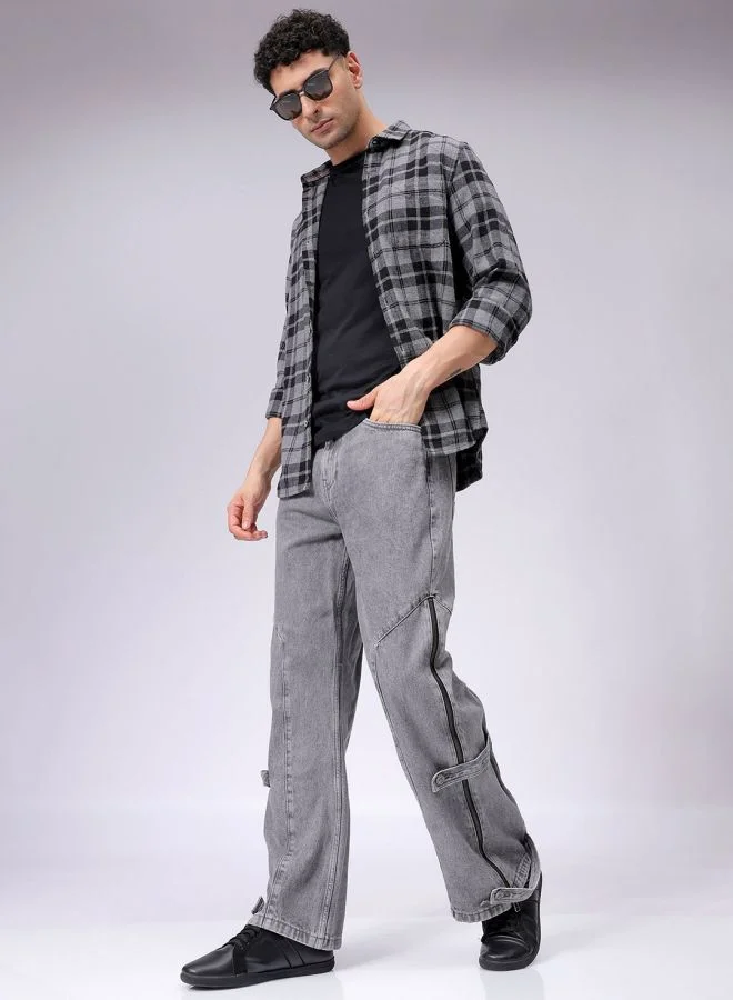 The Indian Garage Co Men Bootcut Loose Fit Solid Mid-Rise Jeans