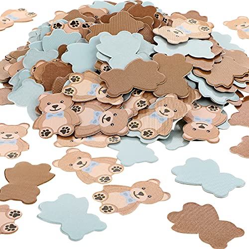 Threan 300 Pieces Bear Confetti Baby Shower Paper Confetti for Holiday Festival Party Table Home Decorations 098 InchBlue Brown - Image 1