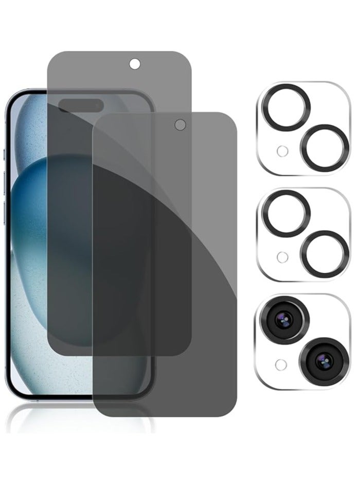 general [2+2 Pack] iPhone 15 Privacy Screen Protector with Camera Lens Protector Full Coverage Anti-Spy Tempered Glass Film 9H Hardness Upgrade Edge Protection Easy Installation Bubble Free Specially - Image 1