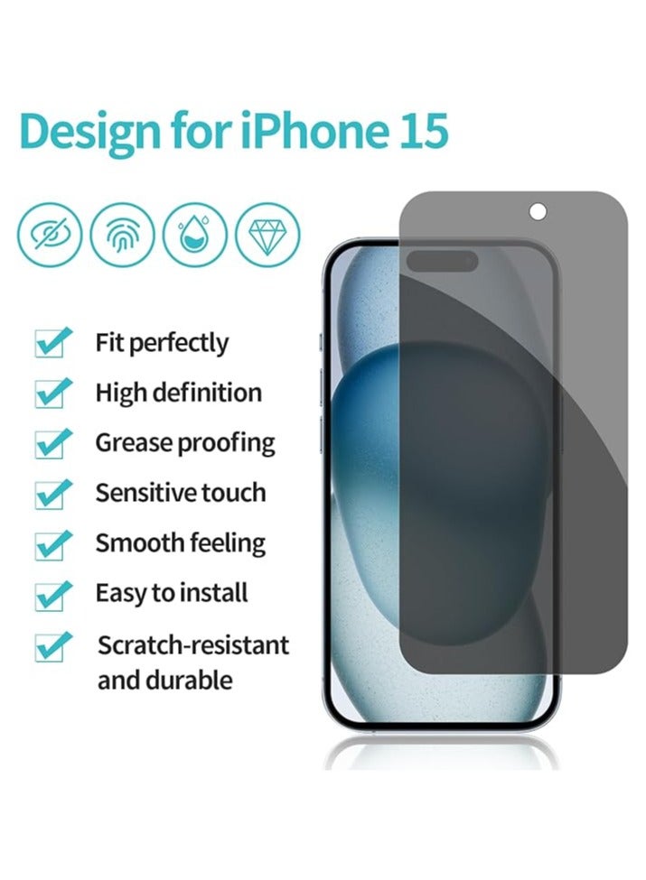 general [2+2 Pack] iPhone 15 Privacy Screen Protector with Camera Lens Protector Full Coverage Anti-Spy Tempered Glass Film 9H Hardness Upgrade Edge Protection Easy Installation Bubble Free Specially - Image 2