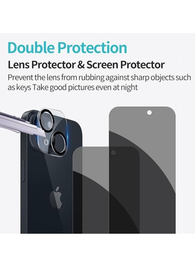 general [2+2 Pack] iPhone 15 Privacy Screen Protector with Camera Lens Protector Full Coverage Anti-Spy Tempered Glass Film 9H Hardness Upgrade Edge Protection Easy Installation Bubble Free Specially - Image 5