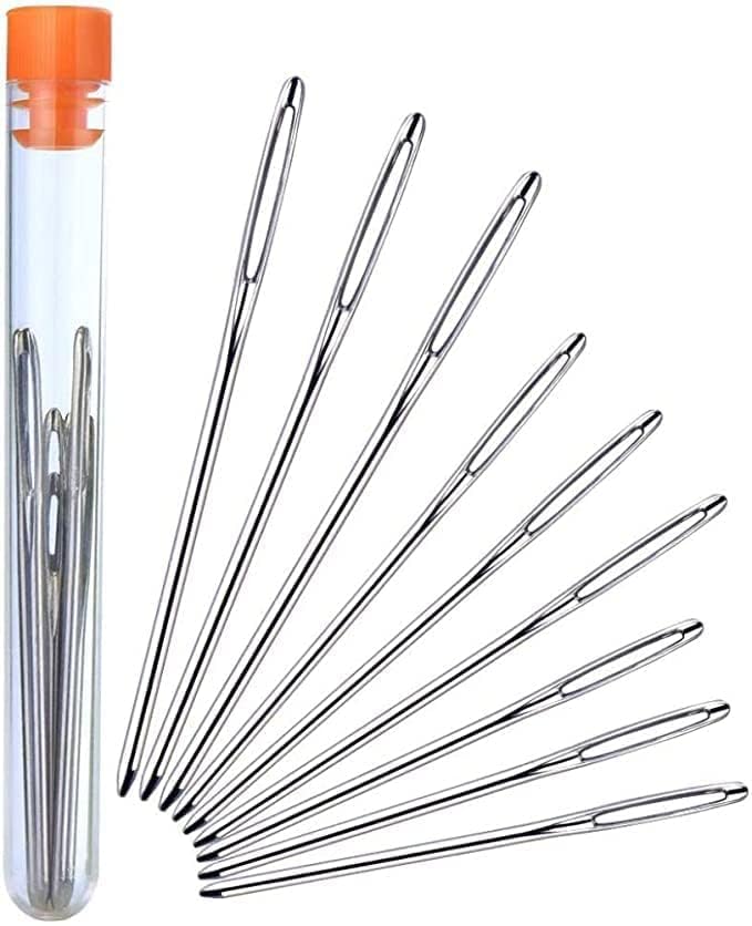 BIRZAR 9Pcs Stainless Steel Sewing Needle Big Eye Cross Stitch Blunt Large Hole Knitting Embroidery Tool Needlework Yarn in 3 Sizes Bottle Accessories Pack of 1
