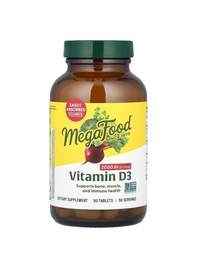 MegaFood, Vitamin D3, 2,000 IU (50 mcg), 90 Tablets (Packaging may vary) - Image 1
