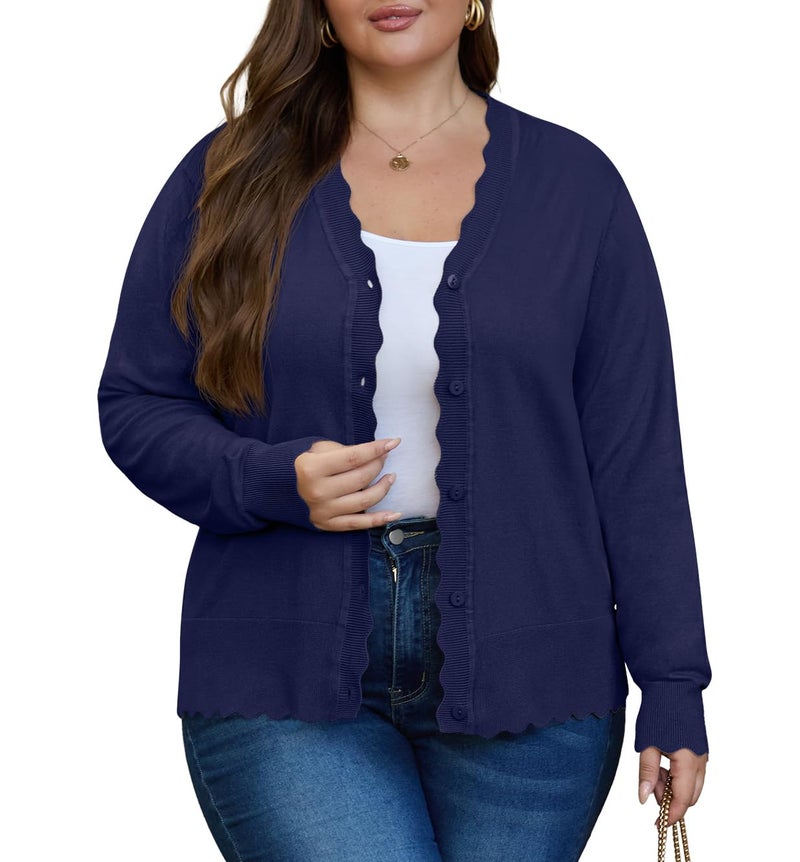 OLRIK Women's Shrug Sweaters Plus Size Lightweight Jacket Knit Cardigans for Women Navy Blue-3X - Image 2