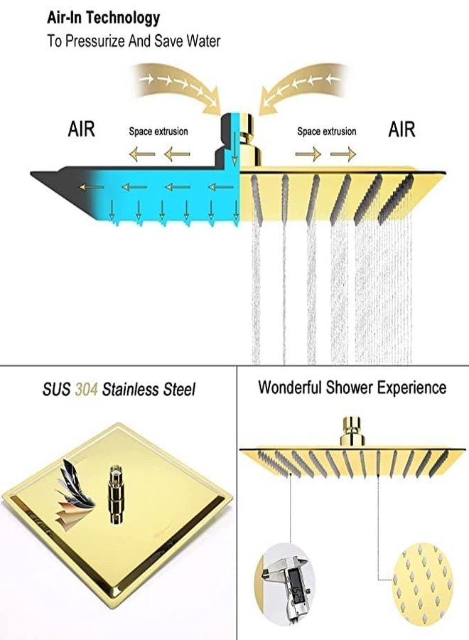 TOSCH Stainless Steel 304 8X8 INCHES Showerhead Grade High Pressure GOLD Square Extra Heavy Rainfall Ultra Slim Ceiling or Wall mount Overhead Shower Only (WITHOUT ARM) Gold Matte Finish (Series-Super Heavy) - Image 5