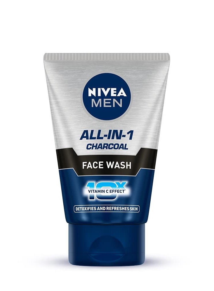 NIVEA MEN ALL-IN-1 CHARCOAL FACE WASH 10x VITAMIN EFFECT DETOXIFIES AND REFRESHES SKIN - Image 1