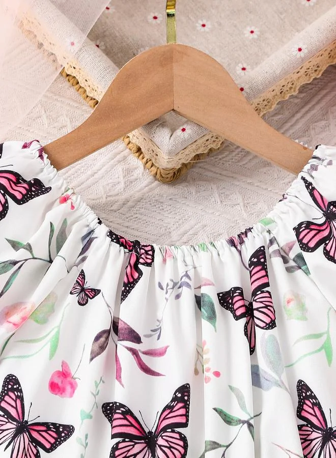 Take Two Take Two Girls Butterfly Print Puff Sleeve A-line Dress