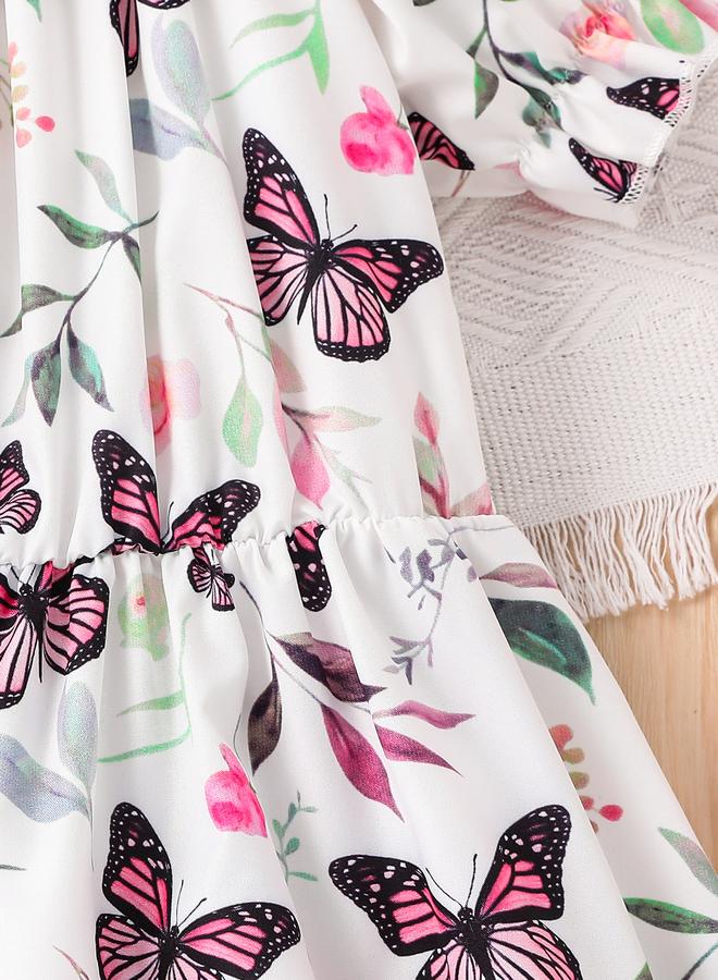 تايك تو فستان بناتي بأكمام منتفخة وطبعة فراشة - Image 5