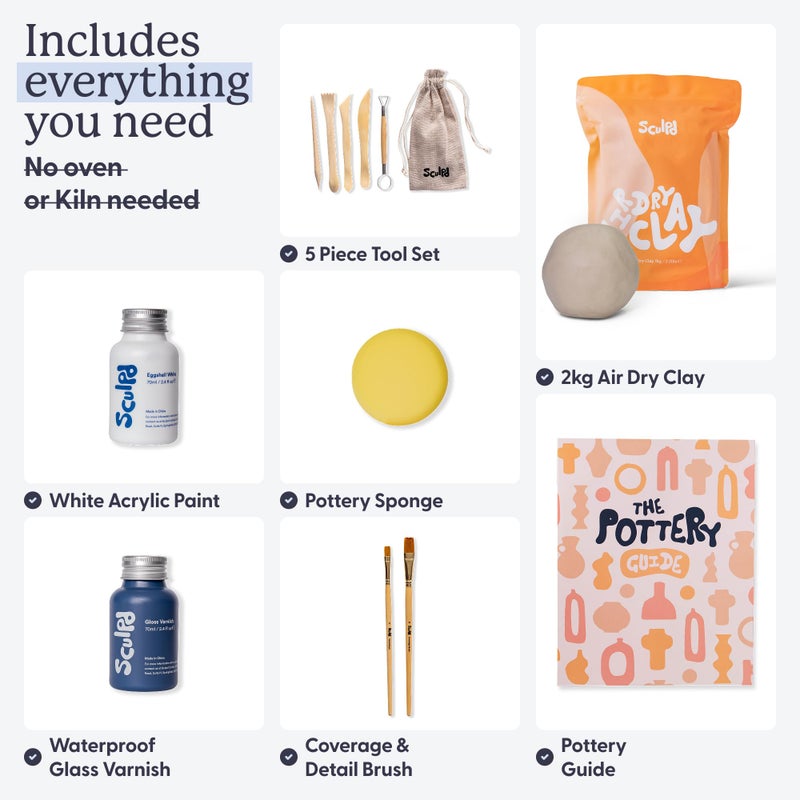 Sculpd - The Original Pottery Kit for Adults - Includes Air Dry Clay for Adults, Sculpting Tools, Varnish, Paint Brushes, Guides, Couples Date Night Arts & Crafts Set, Gloss Varnish - Image 2