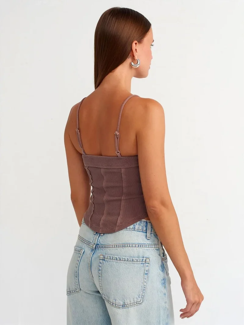 ديلفين Dilvin Ribbed Square-Neck Crop Top