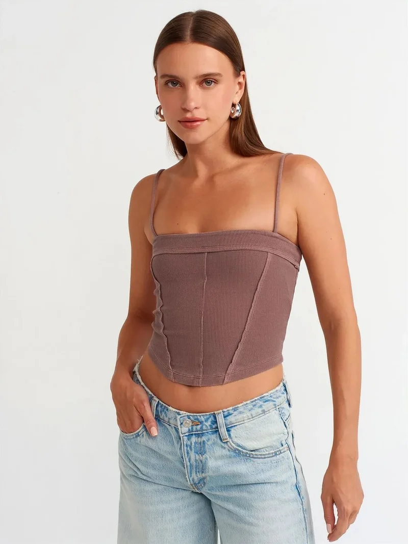 ديلفين Dilvin Ribbed Square-Neck Crop Top