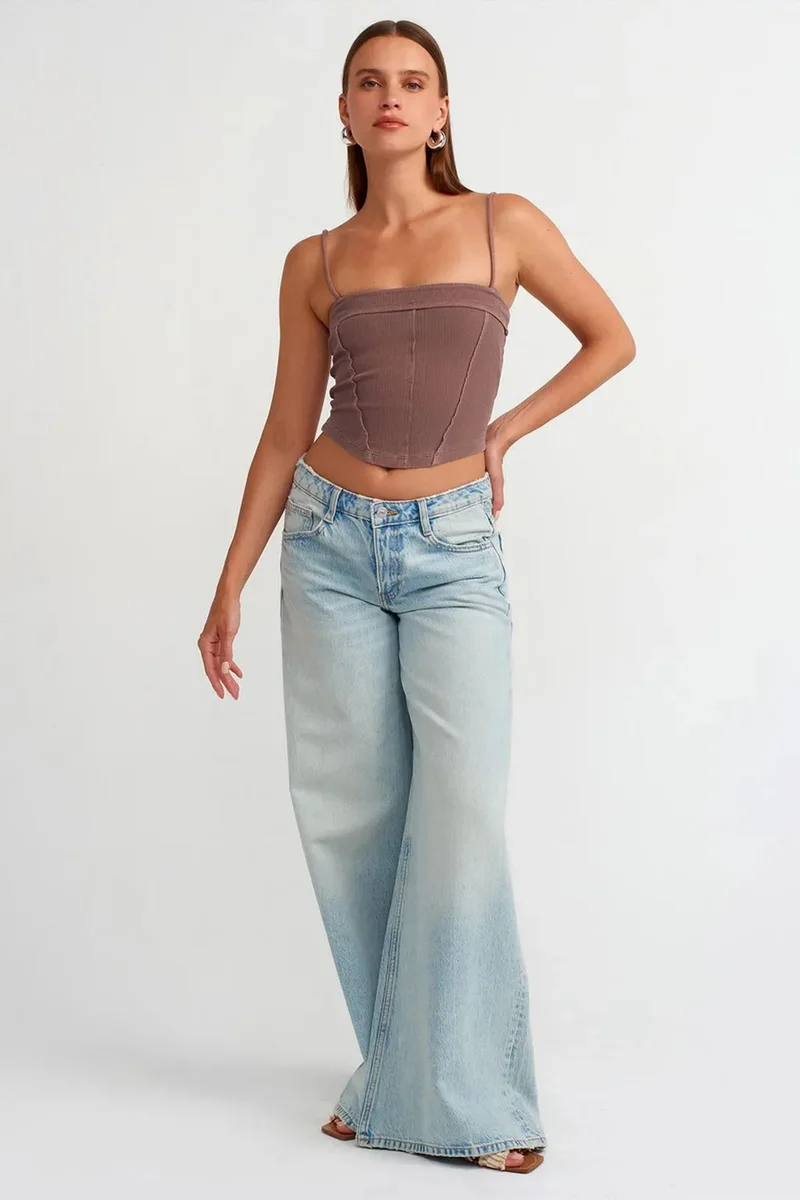 Dilvin Mauve Purple DILVIN Ribbed Square-Neck Crop Top for Women | Best Price UAE